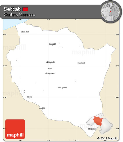 Classic Style Simple Map of Settat, single color outside