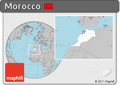Blank Location Map of Morocco, gray outside