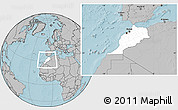 Blank Location Map of Morocco, gray outside, hill shading outside