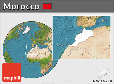 Blank Location Map of Morocco, satellite outside