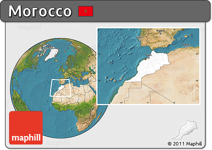 Blank Location Map of Morocco, satellite outside