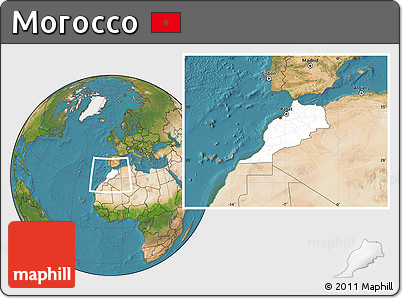 Blank Location Map of Morocco, satellite outside