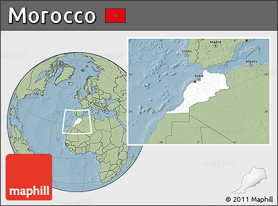 Blank Location Map of Morocco, savanna style outside, hill shading outside