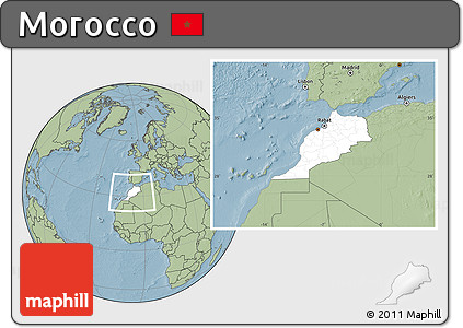 Blank Location Map of Morocco, savanna style outside, hill shading outside