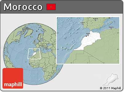 Blank Location Map of Morocco, savanna style outside, hill shading outside