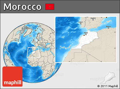 Blank Location Map of Morocco, shaded relief outside