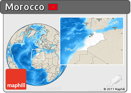 Blank Location Map of Morocco, shaded relief outside