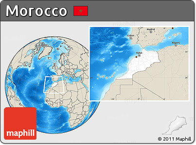 Blank Location Map of Morocco, shaded relief outside