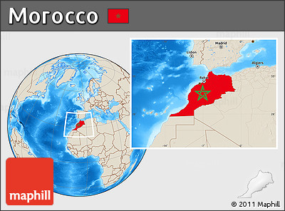 Flag Location Map of Morocco, shaded relief outside