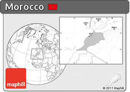 Gray Location Map of Morocco, blank outside