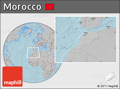 Gray Location Map of Morocco, hill shading outside