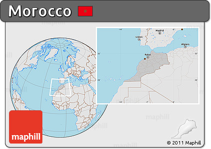Gray Location Map of Morocco, lighten, desaturated, land only