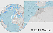Gray Location Map of Morocco, lighten, desaturated, land only, hill shading