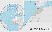 Gray Location Map of Morocco, lighten, desaturated, land only