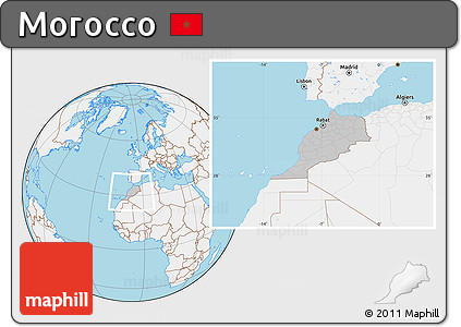 Gray Location Map of Morocco, lighten, land only