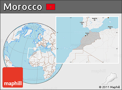 Gray Location Map of Morocco, lighten, land only