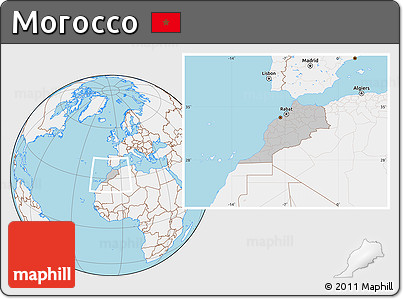 Gray Location Map of Morocco, lighten, land only