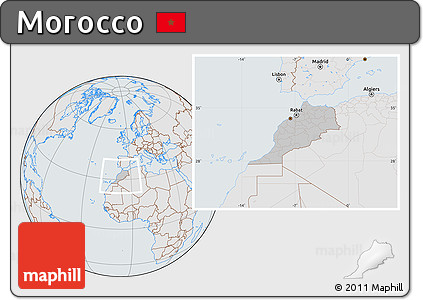Gray Location Map of Morocco, lighten, semi-desaturated