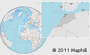 Gray Location Map of Morocco, lighten, semi-desaturated, land only