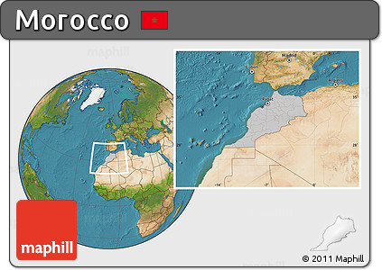 Gray Location Map of Morocco, satellite outside