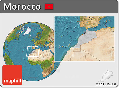 Gray Location Map of Morocco, satellite outside