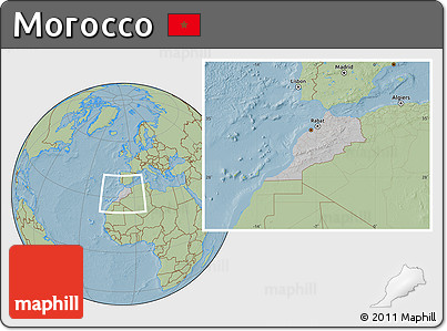 Gray Location Map of Morocco, savanna style outside, hill shading