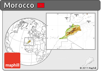 Physical Location Map of Morocco, blank outside
