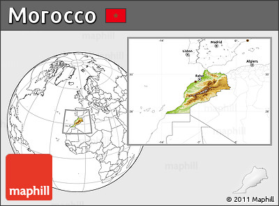 Physical Location Map of Morocco, blank outside