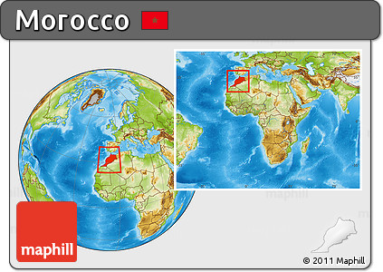 Physical Location Map of Morocco, within the entire continent