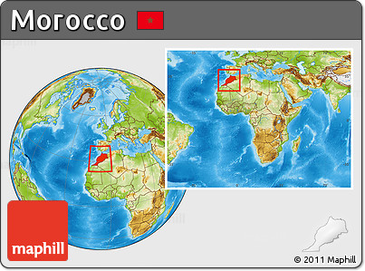 Physical Location Map of Morocco, within the entire continent