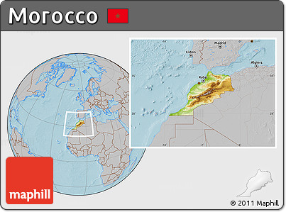 Physical Location Map of Morocco, gray outside, hill shading