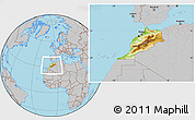 Physical Location Map of Morocco, gray outside