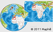 Physical Location Map of Morocco, highlighted continent, within the entire continent