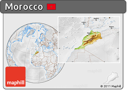 Physical Location Map of Morocco, lighten, desaturated