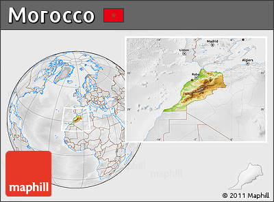 Physical Location Map of Morocco, lighten, desaturated