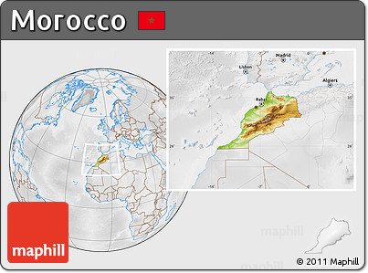 Physical Location Map of Morocco, lighten, desaturated