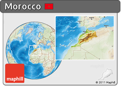 Physical Location Map of Morocco, lighten, land only