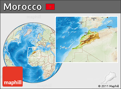 Physical Location Map of Morocco, lighten, land only