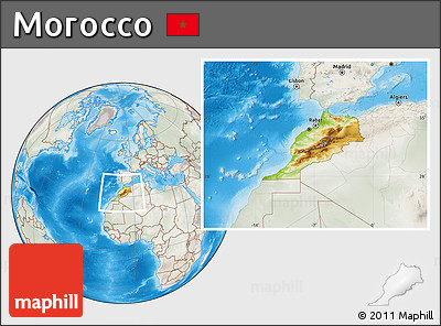 Physical Location Map of Morocco, lighten, semi-desaturated, land only