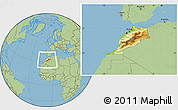 Physical Location Map of Morocco, savanna style outside