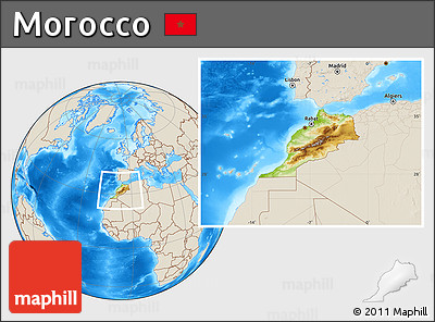 Physical Location Map of Morocco, shaded relief outside