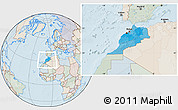Political Location Map of Morocco, lighten, semi-desaturated, land only
