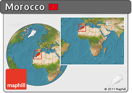 Satellite Location Map of Morocco, within the entire continent