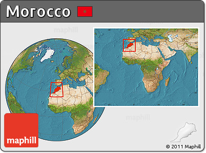 Satellite Location Map of Morocco, within the entire continent