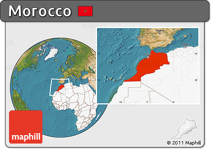 Satellite Location Map of Morocco, highlighted continent