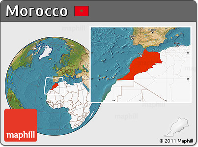 Satellite Location Map of Morocco, highlighted continent