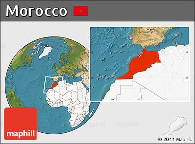 Satellite Location Map of Morocco, highlighted continent