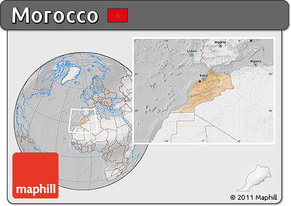 Satellite Location Map of Morocco, lighten, desaturated