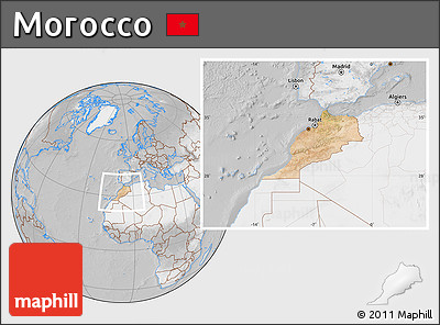 Satellite Location Map of Morocco, lighten, desaturated