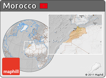 Satellite Location Map of Morocco, lighten, desaturated